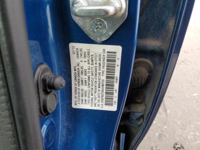 2HGFB2F54CH585735 - 2012 HONDA CIVIC LX BLUE photo 12