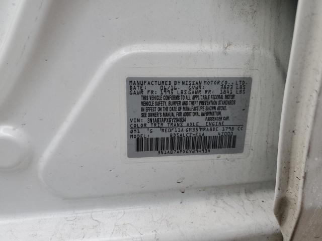 3N1AB7APXGY294934 - 2016 NISSAN SENTRA S WHITE photo 12