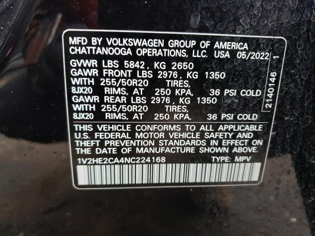 1V2HE2CA4NC224168 - 2022 VOLKSWAGEN ATLAS CROS SE BLACK photo 13