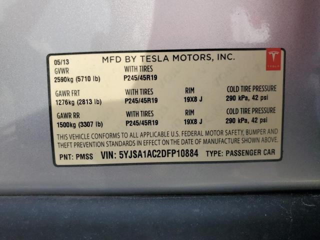 5YJSA1AC2DFP10884 - 2013 TESLA MODEL S SILVER photo 13