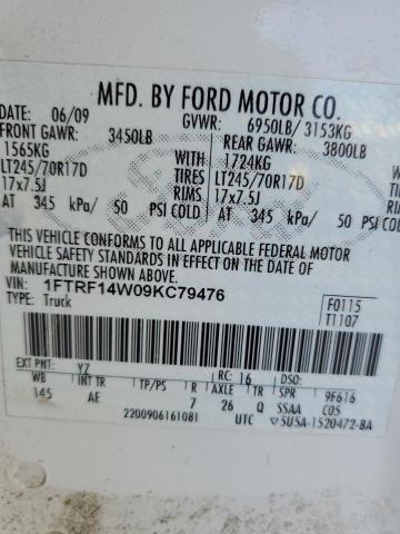 1FTRF14W09KC79476 - 2009 FORD F150 WHITE photo 12