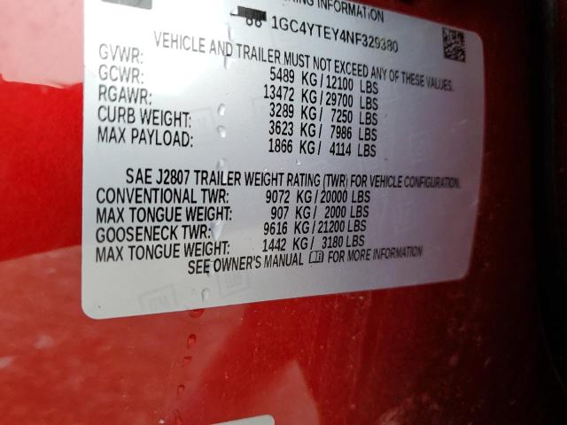 1GC4YTEY4NF329380 - 2022 CHEVROLET SILVERADO K3500 LT RED photo 12