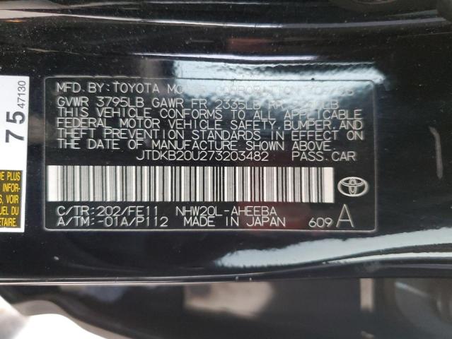 JTDKB20U273203482 - 2007 TOYOTA PRIUS BLACK photo 12