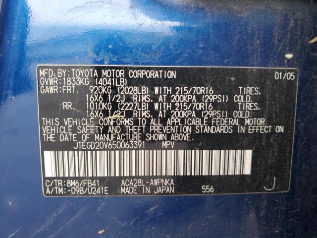 JTEGD20V650063391 - 2005 TOYOTA RAV4 BLUE photo 12