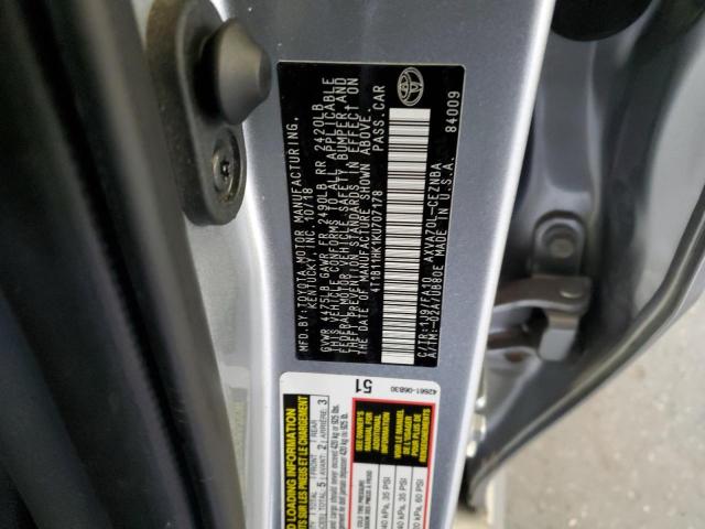 4T1B11HK1KU707178 - 2019 TOYOTA CAMRY L SILVER photo 13