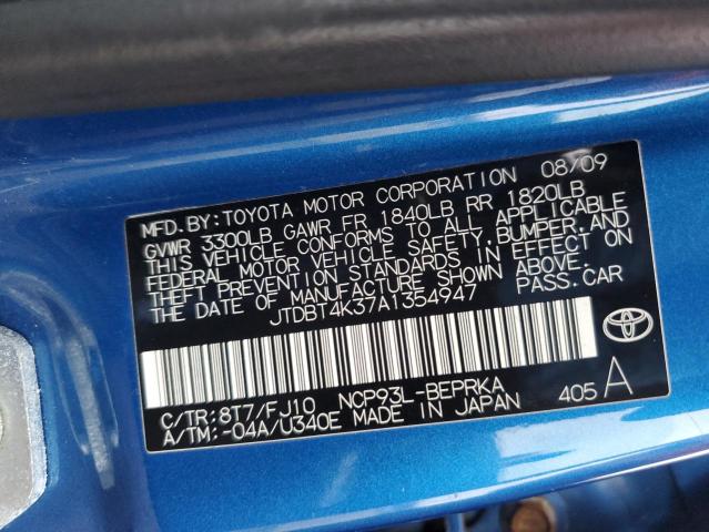 JTDBT4K37A1354947 - 2010 TOYOTA YARIS BLUE photo 12