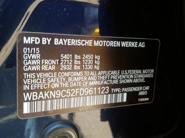 WBAKN9C52FD961123 - 2015 BMW 550 I  photo 10