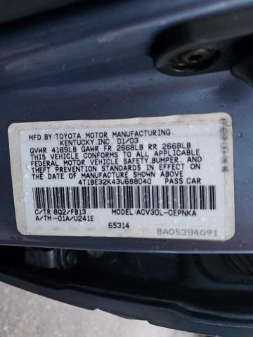 4T1BE32K43U688040 - 2003 TOYOTA CAMRY LE TURQUOISE photo 13
