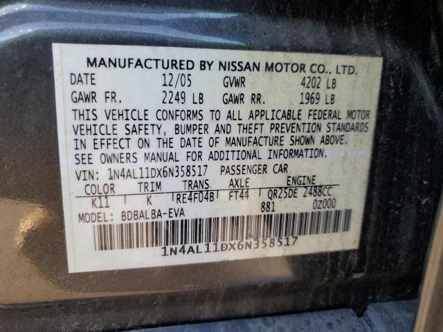 1N4AL11DX6N358517 - 2006 NISSAN ALTIMA S GRAY photo 12