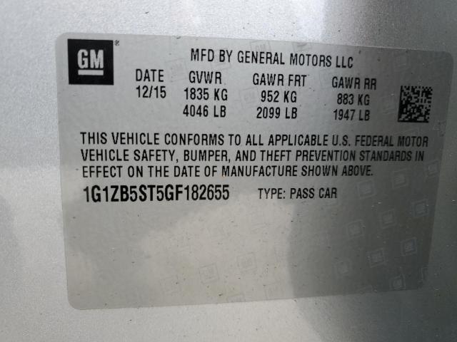 1G1ZB5ST5GF182655 - 2016 CHEVROLET MALIBU LS SILVER photo 12