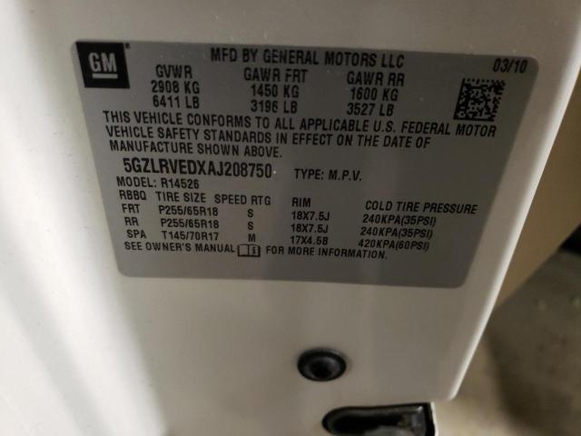 5GZLRVEDXAJ208750 - 2010 SATURN OUTLOOK XR WHITE photo 12