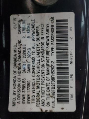 2HGFB2F98FH526212 - 2015 HONDA CIVIC EXL შავი ფოტო 12