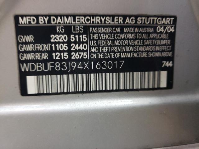 WDBUF83J94X163017 - 2004 MERCEDES-BENZ E 500 4MATIC SILVER photo 12