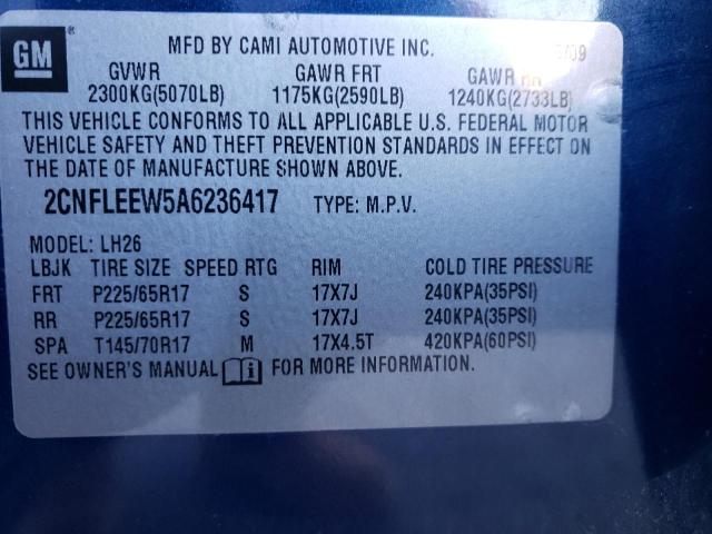 2CNFLEEW5A6236417 - 2010 CHEVROLET EQUINOX LT BLUE photo 13