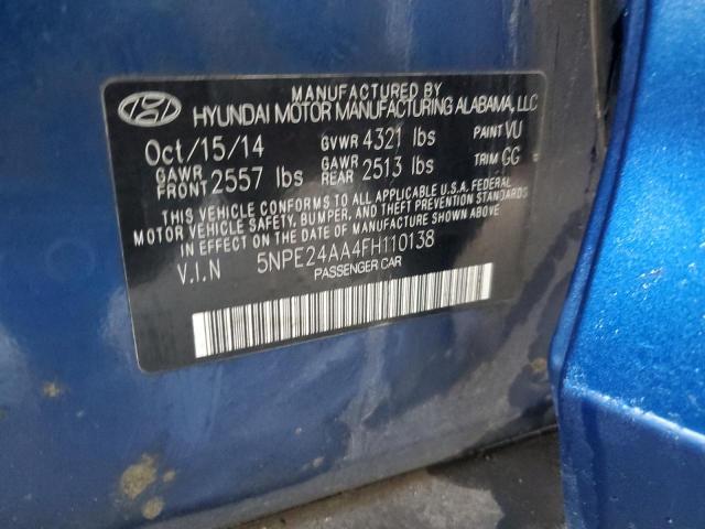 5NPE24AA4FH110138 - 2015 HYUNDAI SONATA ECO BLUE photo 12