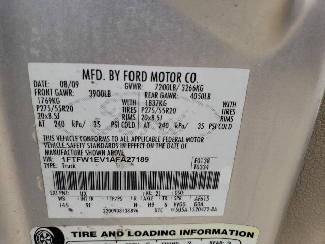 1FTFW1EV1AFA27189 - 2010 FORD F150 SUPERCREW SILVER photo 12