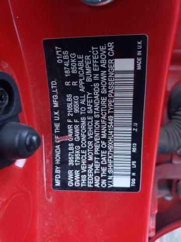 SHHFK7H9XHU415449 - 2017 HONDA CIVIC SPORT TOURING RED photo 12