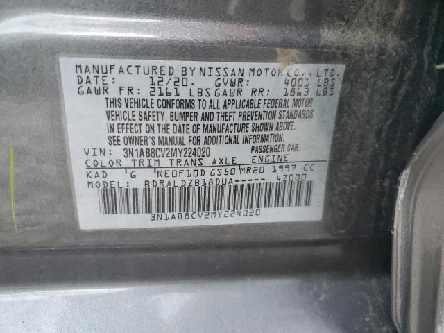 3N1AB8CV2MY224020 - 2021 NISSAN SENTRA SV GRAY photo 12