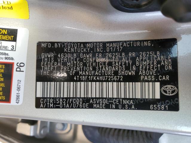 4T1BF1FK4HU725672 - 2017 TOYOTA CAMRY LE SILVER photo 12