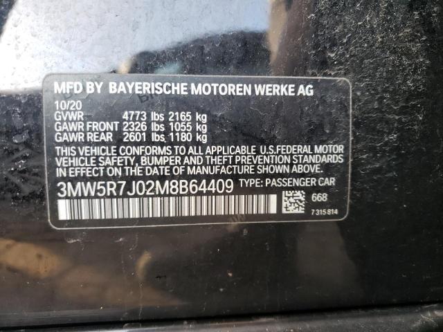 3MW5R7J02M8B64409 - 2021 BMW 330XI BLACK photo 12