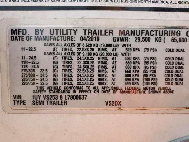 1UYVS2538L7800637 - 2020 UTILITY TRAILER WHITE photo 10