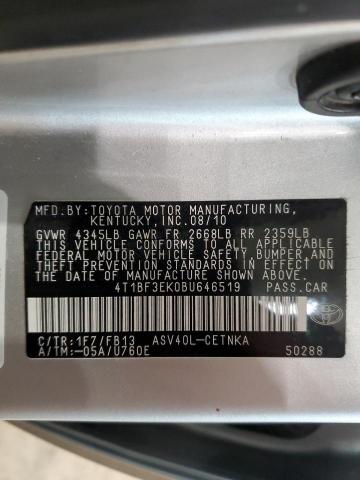 4T1BF3EK0BU646519 - 2011 TOYOTA CAMRY BASE SILVER photo 12