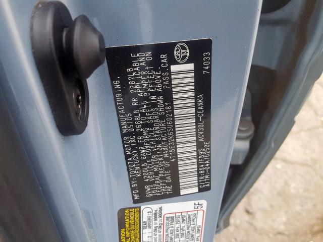 4T1BE32K65U602181 - 2005 TOYOTA CAMRY LE  photo 10