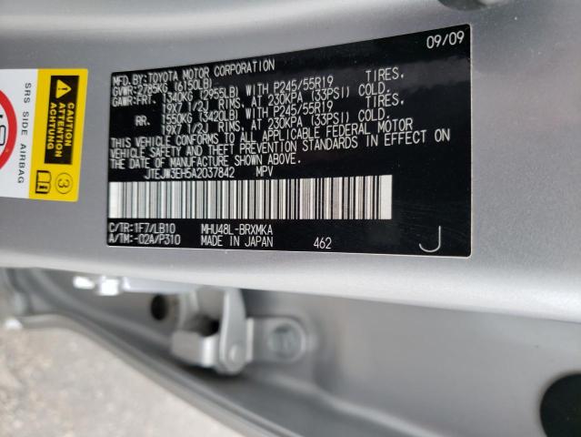 JTEJW3EH5A2037842 - 2010 TOYOTA HIGHLANDER HYBRID LIMITED SILVER photo 13