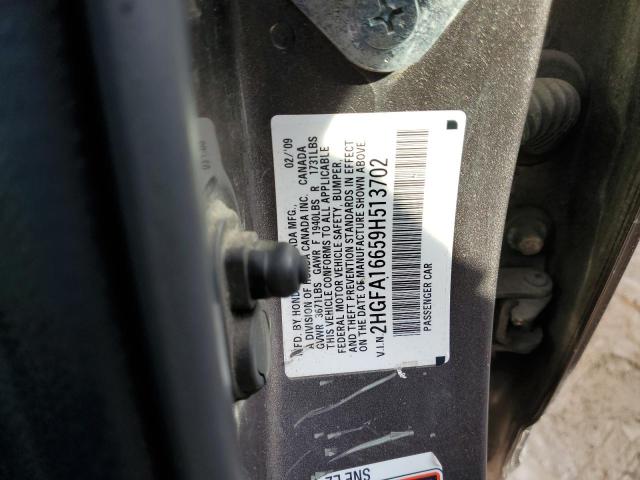 2HGFA16659H513702 - 2009 HONDA CIVIC LX-S ნაცრისფერი ფოტო 13