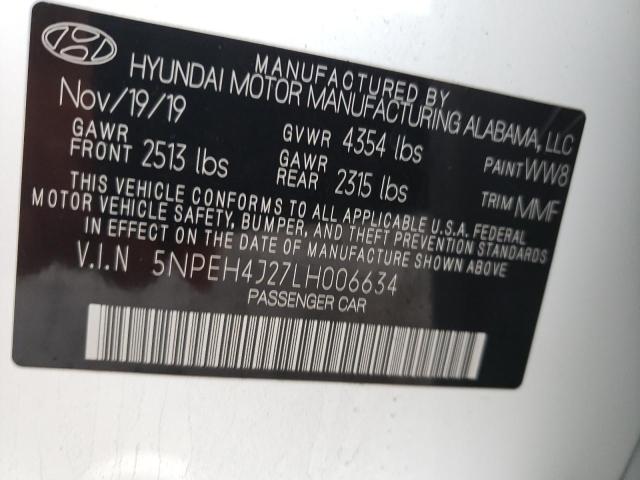 5NPEH4J27LH006634 - 2020 HYUNDAI SONATA LIMITED WHITE photo 12