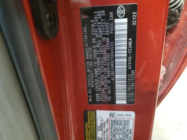 4T1BE46K67U044433 - 2007 TOYOTA CAMRY CE RED photo 12