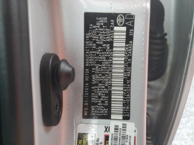 2T1BURHE3EC183361 - 2014 TOYOTA COROLLA L SILVER photo 12