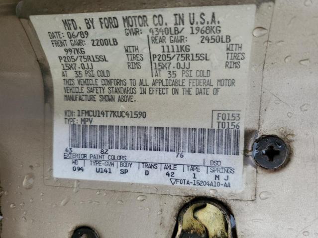 1FMCU14T7KUC41590 - 1989 FORD BRONCO II GOLD photo 13