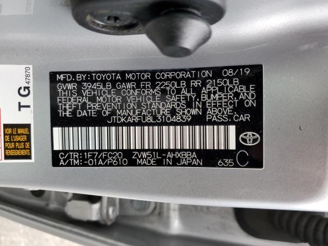 JTDKARFU8L3104839 - 2020 TOYOTA PRIUS L SILVER photo 12