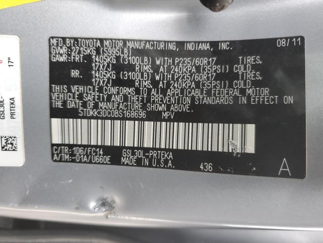 5TDKK3DC0BS168696 - 2011 TOYOTA SIENNA LE GRAY photo 12