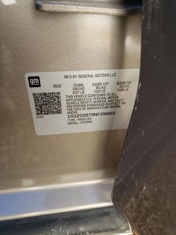 1G1ZG5ST0NF206603 - 2022 CHEVROLET MALIBU RS ოქროსფერი ფოტო 12