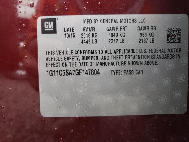 1G11C5SA7GF147804 - 2016 CHEVROLET MALIBU LIM LT 黑色 照片 12