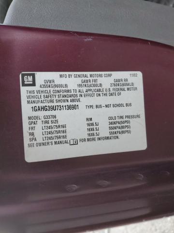 1GAHG39U731136901 - 2003 CHEVROLET EXPRESS G3 MAROON photo 12