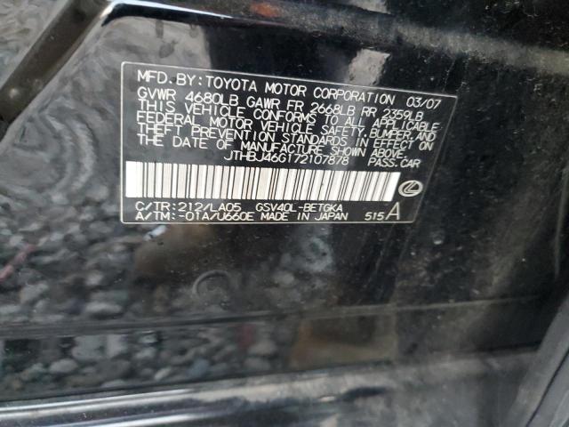 JTHBJ46G172107878 - 2007 LEXUS ES 350 BLACK photo 12