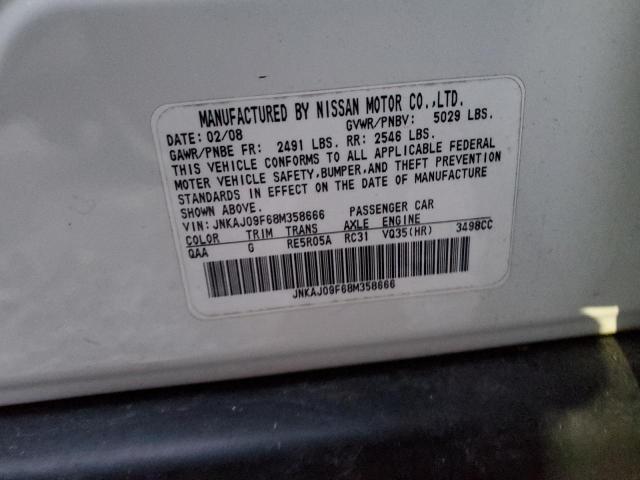 JNKAJ09F68M358666 - 2008 INFINITI EX35 BASE Սպիտակ լուսանկար 12