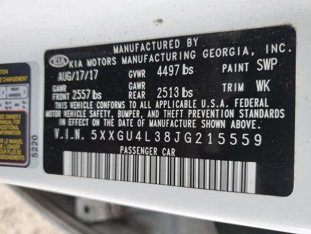 5XXGU4L38JG215559 - 2018 KIA OPTIMA EX WHITE photo 12