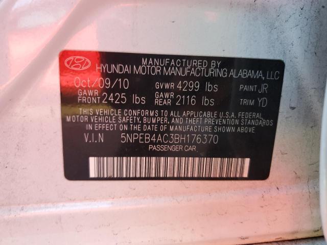 5NPEB4AC3BH176370 - 2011 HYUNDAI SONATA GLS WHITE photo 12