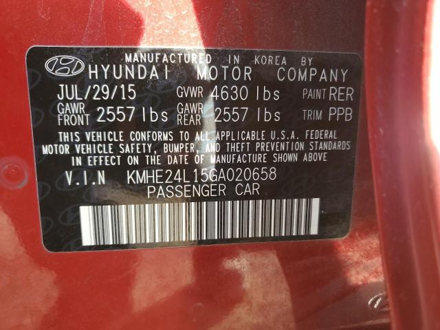 KMHE24L15GA020658 - 2016 HYUNDAI SONATA HYBRID RED photo 12