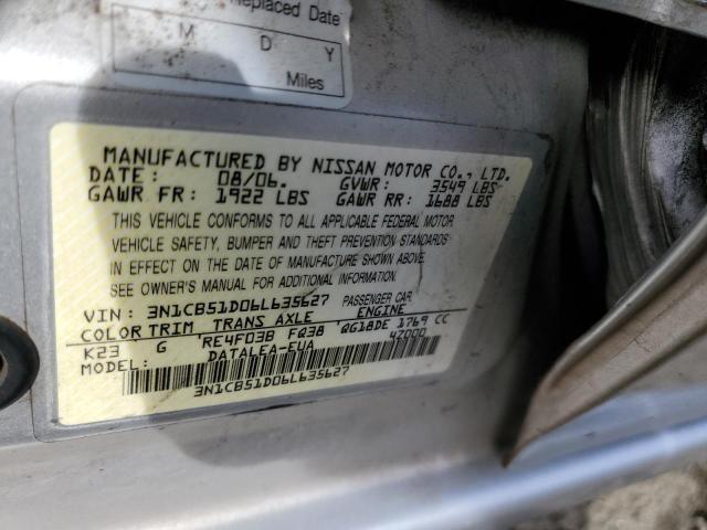 3N1CB51D06L635627 - 2006 NISSAN SENTRA 1.8 SILVER photo 12