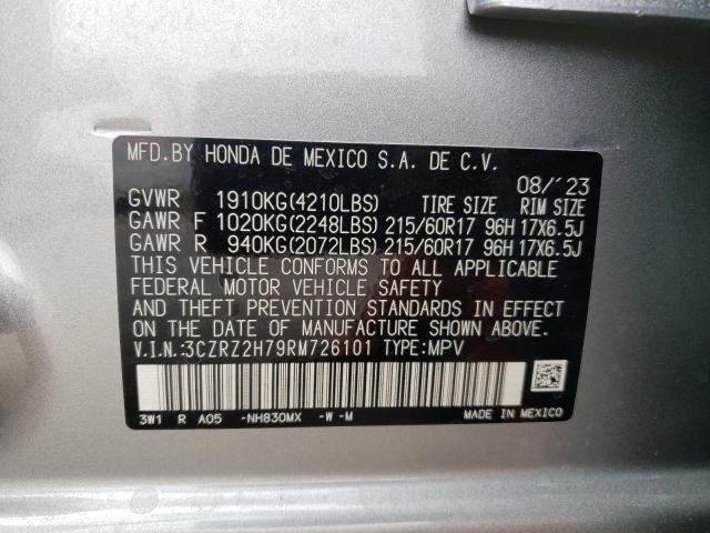 3CZRZ2H79RM726101 - 2024 HONDA HR-V EXL SILVER photo 12