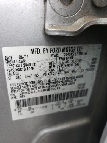 2FMDK3JC8BBB39019 - 2011 FORD EDGE SEL SILVER photo 12