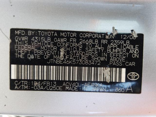 JTNBE46K573083472 - 2007 TOYOTA CAMRY CE  photo 10