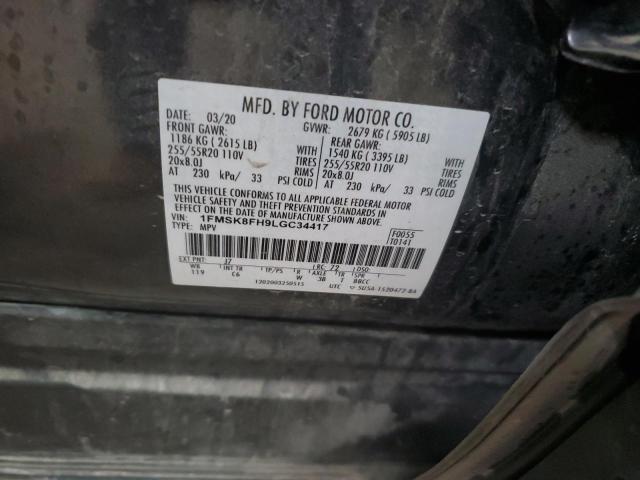 1FMSK8FH9LGC34417 - 2020 FORD EXPLORER LIMITED GRAY photo 13