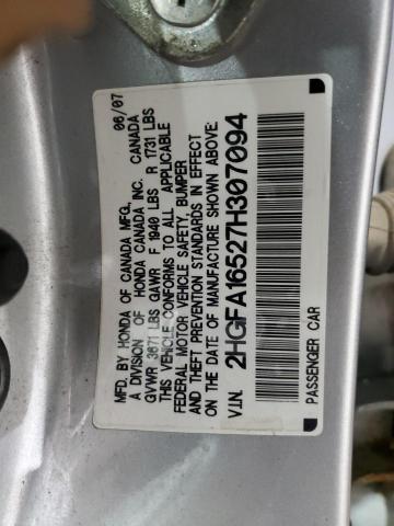 2HGFA16527H307094 - 2007 HONDA CIVIC LX SILVER photo 13