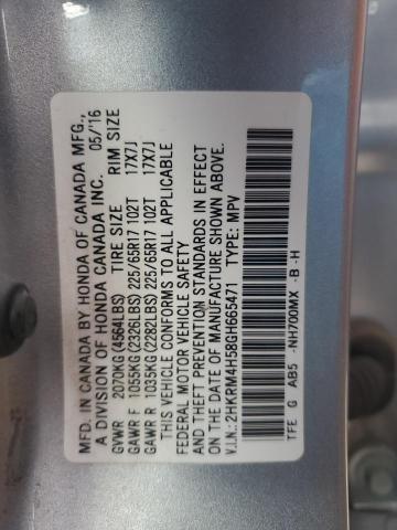 2HKRM4H58GH665471 - 2016 HONDA CR-V EX SILVER photo 12